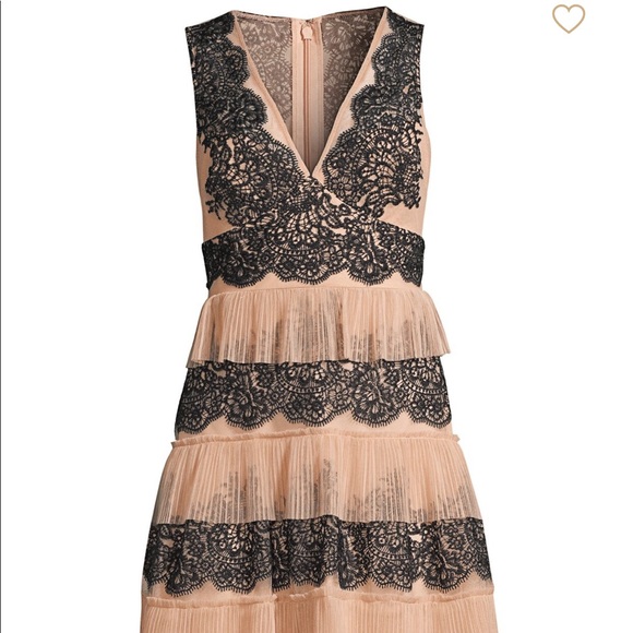 NWT Formal Black Lace/Nude Pink Tiered Cocktail Dress - Picture 4 of 6
